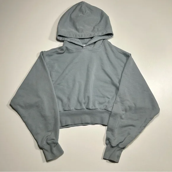 Aritzia TNA Blue Airy AF Fleece Cropped Hoodie Women’s Size Medium - Picture 2 of 10